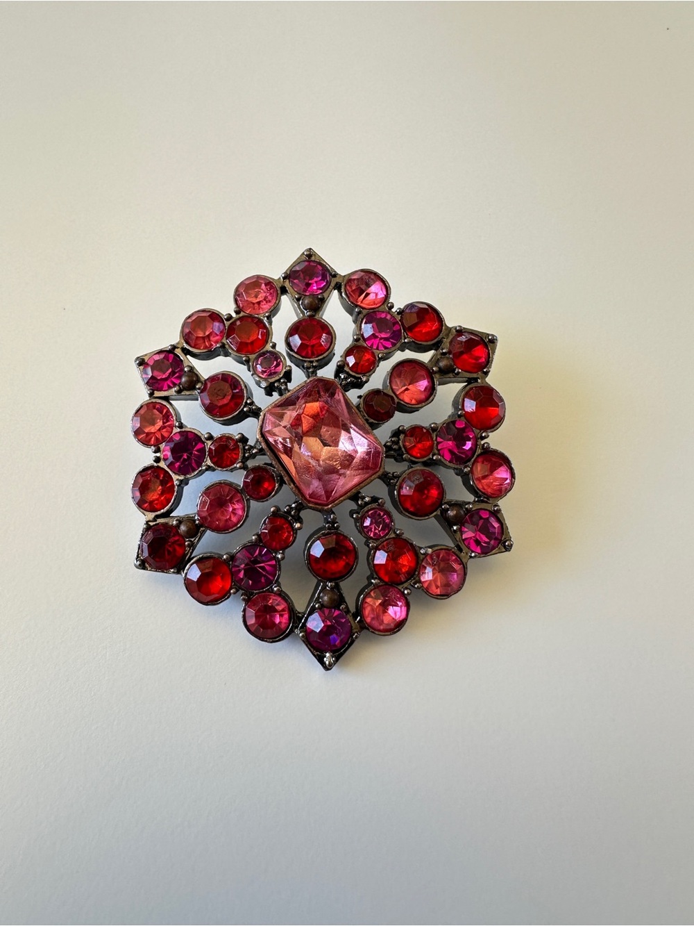 Pink & Red Crystal Floral Brooch - Women's Jewelry